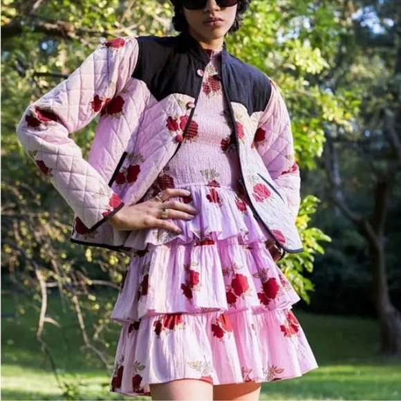 NWT ALIX OF BOHEMIA Smocked Cabana Ruby Rosette Cotton Mini Dress Pink Size S - Picture 3 of 11